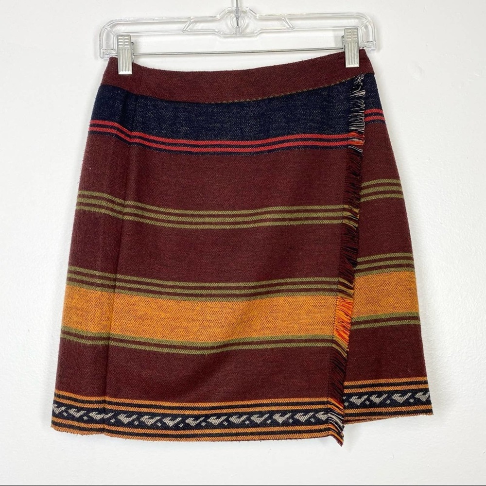 LOFT Striped Southwestern Blanket Mini Skirt Orange Brown Tribal 0 Academia